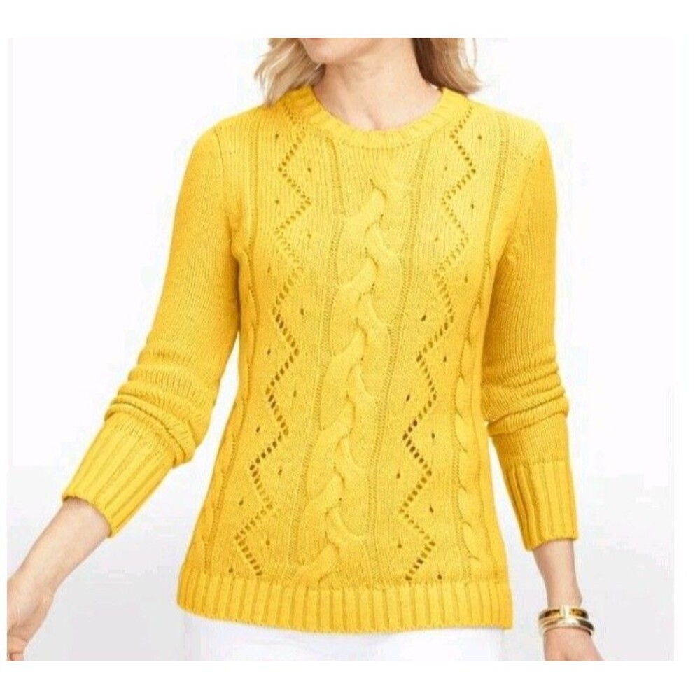 Nwt Talbots Classic Vertical Cable Knit Sweater Vibrant Yellow Size XL